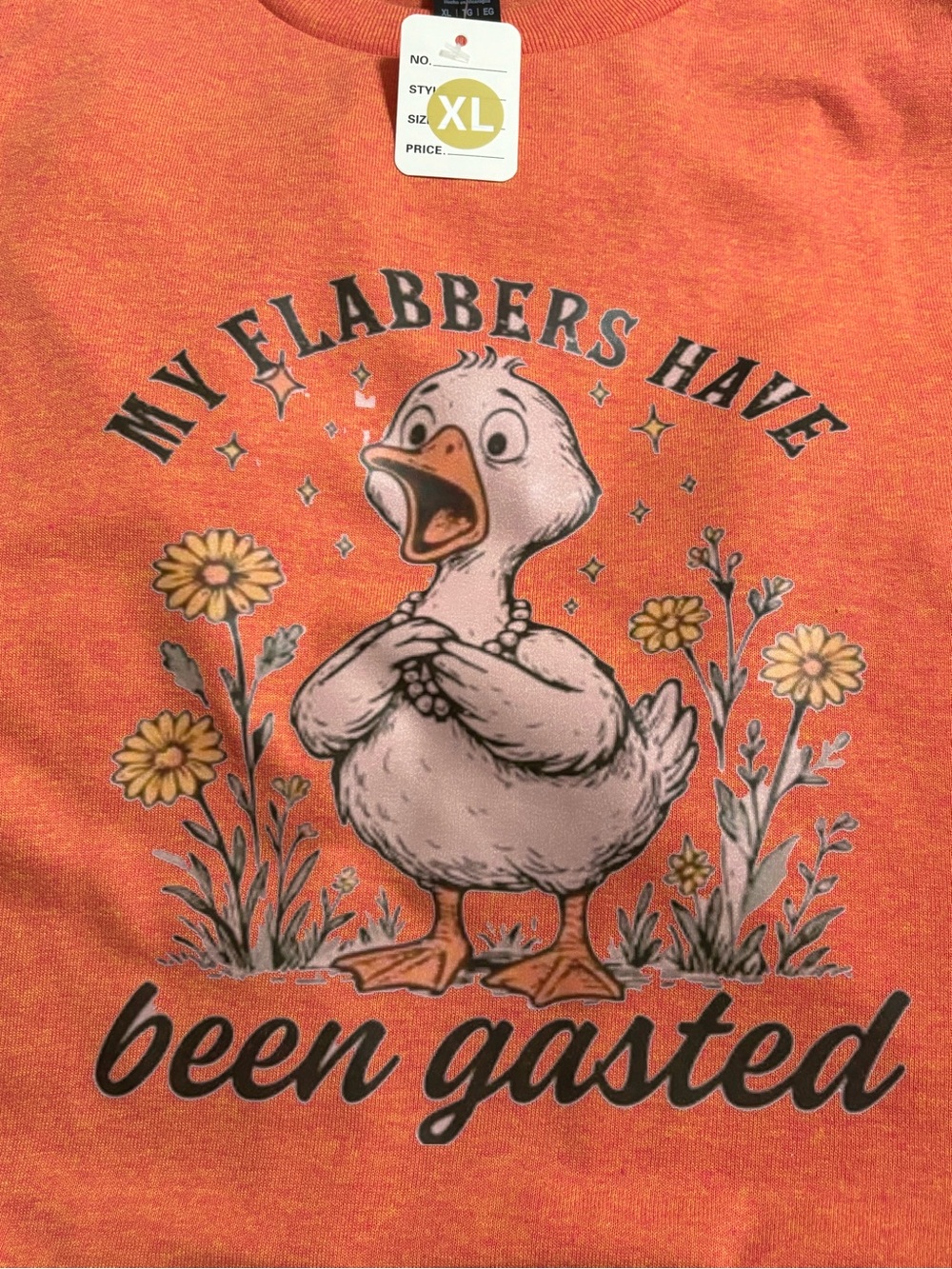 NEW Orange Graphic Tee "My Flabbers Have Been Gasted" - XL